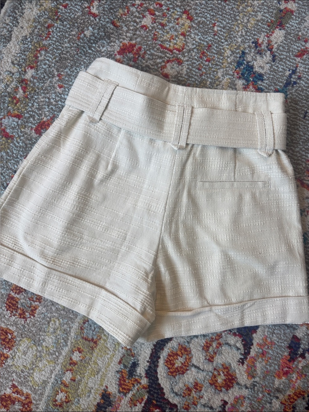 Sezane Cream Textured High-Waist Belted Shorts - Picture 2 of 4